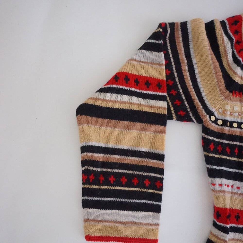 St Johns Bay Tan Red Striped Knit Button Cardigan Classic Preppy Grandmacore L - Picture 9 of 12